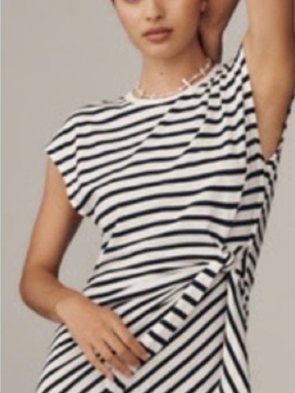 Anthropologie Black & White Striped Knot-Front Maxi Dress
